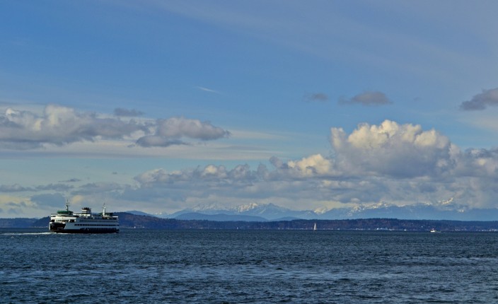 View from the Wheel, ferry and Olympic mountains to the west